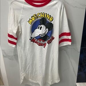 Moschino White Tee with Red and Yellow Mickey Rat Design